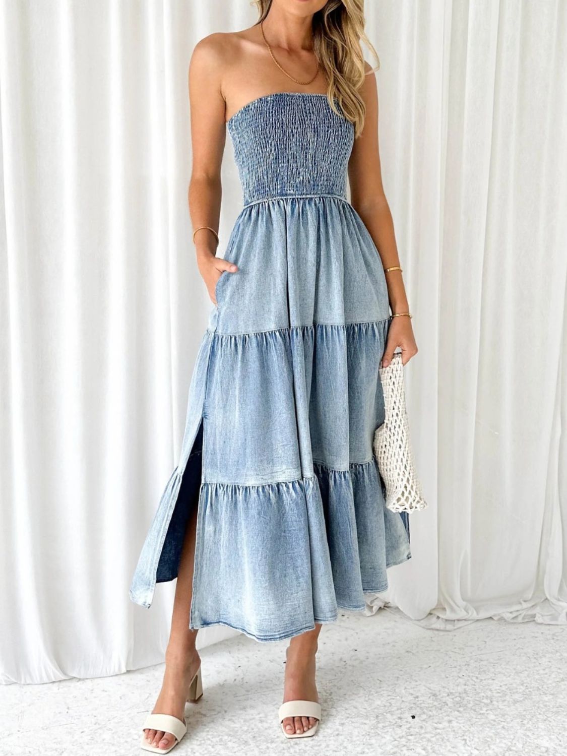 Isabelle Tube Tiered Denim Dress